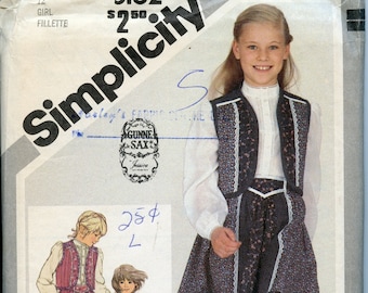 Girls Gunne Sax Skirt, Blouse and Quilted Vest Sewing Pattern - Size 12 Bust 30 Simplicity UNCUT