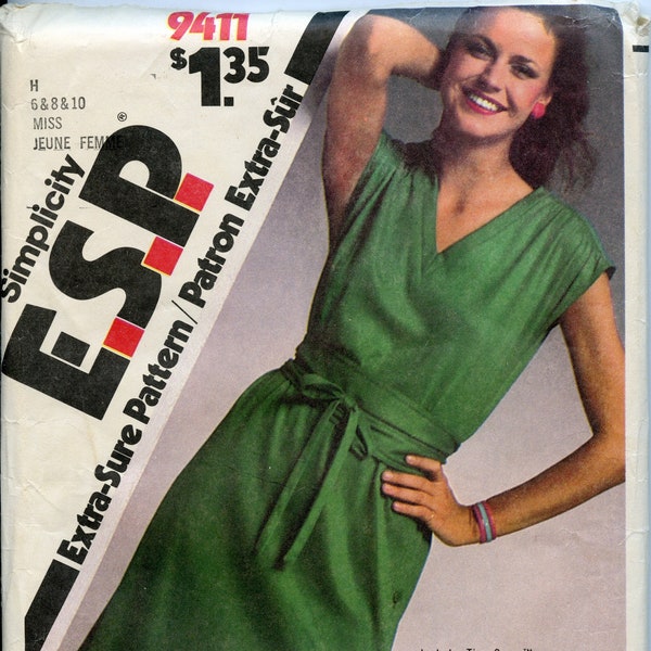 ESP Pullover Dress Sewing Pattern - Obi Wrap Belt Pattern, Stretch Knit Dress - Size 6 8 10 Bust 30 1/2 - 32 1/2 Simplicity 9411 UNCUT