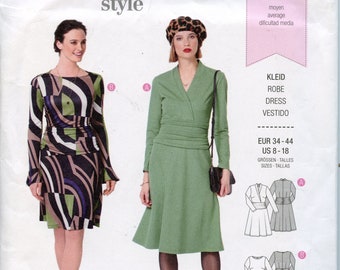 Misses Mock Wrap Dress Sewing Pattern -  Long Sleeve Dress Pattern - Size 8 10 12 14 16 18 Burda 6277 UNCUT