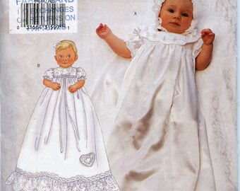 Baby Christening gown Sewing Pattern -  Long dress, Bonnet, Jumpsuit -Size Newborn S M Butterick 6609 UNCUT
