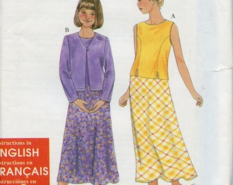 Girls Top and Knee length Skirt Sewing Patterns - Cardigan Pattern Size 7 to 16 Breast 26 27 28 1/2 30 32 34 Simplicity 9001 UNCUT