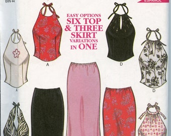 Halter Top & Pull on Skirt Sewing Pattern - Sexy Summer Sleeveless Top Sewing Pattern -  Size 6 - 16 Bust 30 1/2 - 38 New Look 6043 UNCUT
