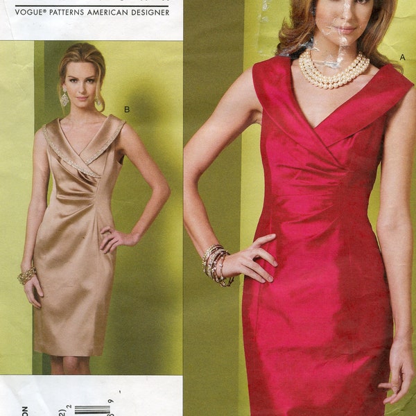 Kay Unger Cocktail Dress Vogue Sewing Pattern - Montaggio ravvicinato, collo a V, foderato, senza maniche - Taglia da 16 a 22 Busto da 36 a 44 Vogue 1182 UNCUT
