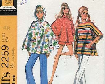 Teen Hodded Poncho Sewing Pattern - Junior Pattern Size 13 Bust 35 McCalls 2259 UNCUT