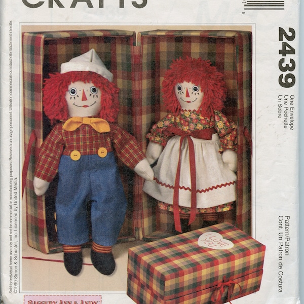 20 Inch Raggedy Ann and Raggedy Andy Doll Sewing Pattern- Classic Toy Pattern, Vintage Pattern - McCalls 2439 UNCUT