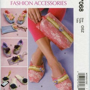 Women's Fabric Slipper Sewing Pattern - Fashion Accessories, Eyeglass Case Pattern, Cosmetic Bag Pattern  - McCalls 7068 UNCUT