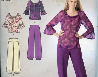 Misses Flared Below Elbow Top and Pants Sewing pattern - Gathered at ankle Pants Pattern - Size 8 10 12 14 16 18 Simplicity 2130 UNCUT