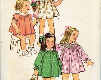 70s Yoked Flared Toddlers Smocked Dress Sewing Pattern - Size 2 Breast 21 Simplicity 6298