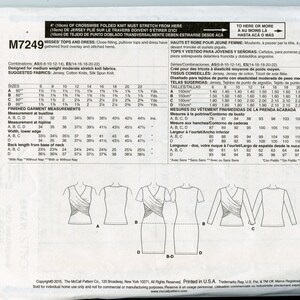 Close Fitting Pullover Mock Wrap Tops and Dress Sewing Pattern Gathered Front Overlays Size 6 8 10 12 14 McCalls 7249 UNCUT image 3