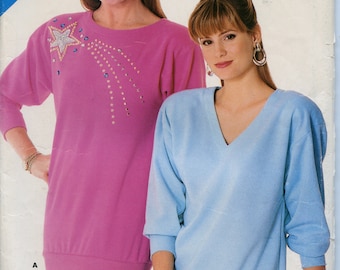 80s Misses Hip length Sweat Shirt Sewing Pattern - Size 6 8 10 12 14  See and Sew 5706 UNCUT