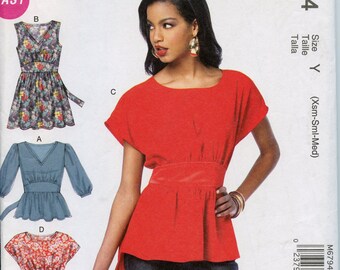 Easy Very Loose Gathered to Midriff Tunic Sewing Pattern - Ties on waist Top Pattern - XS S M Size 4 6 8 10 12 14 McCalls 6794 UNCUT