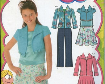 Girls Plus Size Collared Jacket, Skirt, Pants Sewing Pattern - Lizzie Mcguire - Size 8 to 16 Simplicity 4261 UNCUT