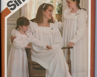Mother and Daughter Classic Nightgown Sewing Pattern - Square Neckline Nightie - Simplicity 5179 UNCUT