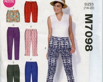 Misses Plus Size Tapered Pants Sewing Pattern - Capri, Fitted Shorts Pattern, Side Slit Pants Pattern - Size 14 to 22 McCalls 7098 UNCUT