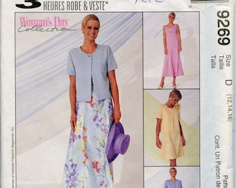 McCalls 3 Hour Dress and Jacket Size 12 14 16 Bust 34 - Bust 38 - Scoop neck Dress Pattern, Woman's Day Collection McCalls 9369 UNCUT