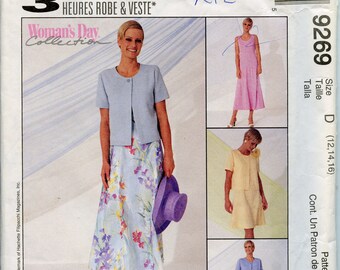 McCalls 3 Hour Dress and Jacket Size 12 14 16 Bust 34 - Bust 38 - Scoop neck Dress Pattern, Woman's Day Collection McCalls 9369 UNCUT