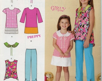 Girls Preppy Girly Peter Pan Colar, Dress, Tunic Top,  Pants - Size 3 4 5 6 Simplicity 1704 UNCUT