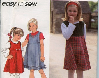 Easy to Sew Girls Jumper Dress Sewing Pattern - Top Pattern - Size 2, 3, 4 Breast 21 22 23  Simplicity 9841 UNCUT