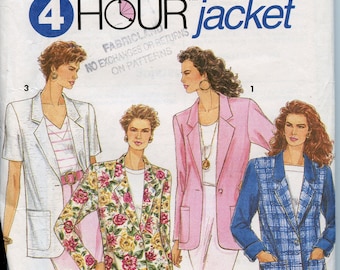 Womans 4 Hour Jacket Sewing Pattern -  90s Jacket pattern - Size 6 8 10 12 Simplcity 8301 UNCUT