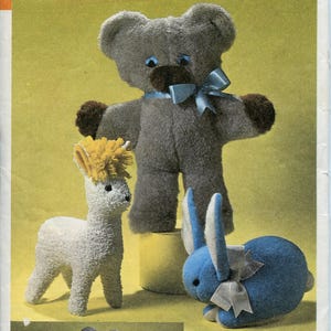 Teddy, Lamb, Rabbit Stuffed Animal Sewing Patterns - Style 2631 UNCUT