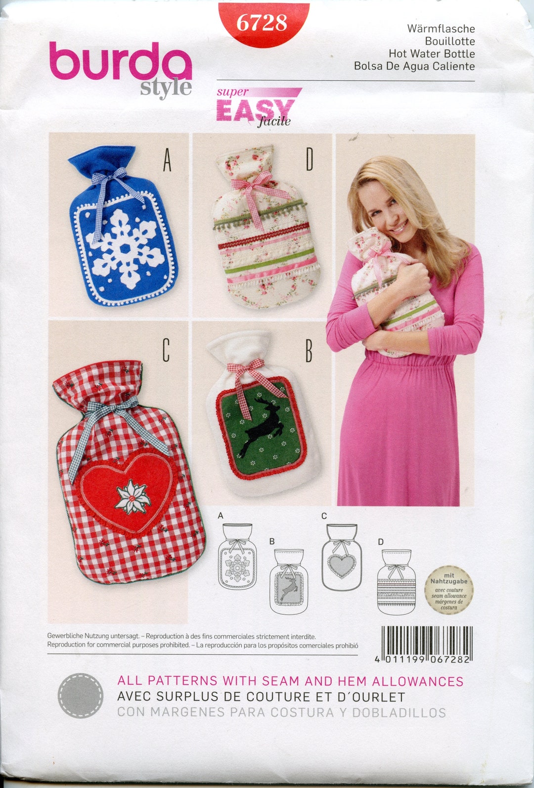 Hot Water Bottle Cover Sewing Pattern Burda 6728 UNCUT Etsy
