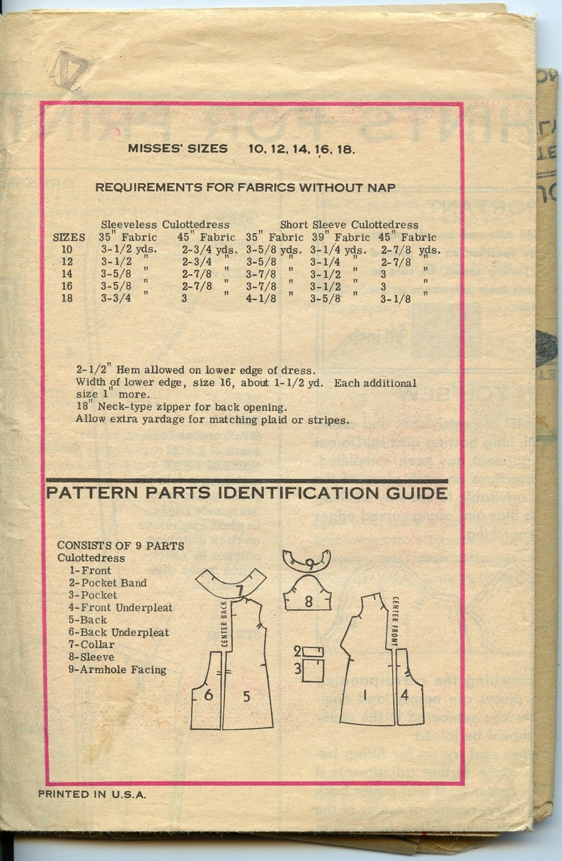 Misses Culotte Dress Sewing Pattern Dress with pockets, Above knee, Sleeveless dress Size 10 Bust 31 Mail order 4908 image 2