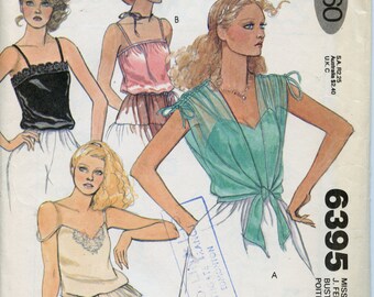 Womans Cami Top Sewing Pattern - Summer Sexy Top and cover up - Size 8 Bust 31 1/2 McCalls 6395 UNCUT