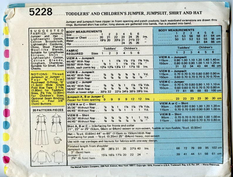 Children's Jumper, Jumpsuit, Shirt and Hat Pattern 1970s Overall Sewing Patterns Size 6 Bust 25 inches McCalls 5228 UNCUT image 2