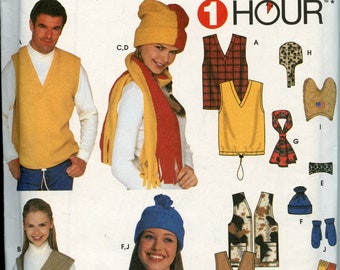 1 Hour Fleece Winter Accessories Sewing Patterns - Adults Vest, Mittens, Toque Pattern - Simplicity 9500 UNCUT