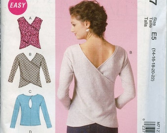 Easy Misses Close Fitting Wrap Back Top Sewing Pattern - Size 14 16 18 20 22 McCalls 7127 UNCUT
