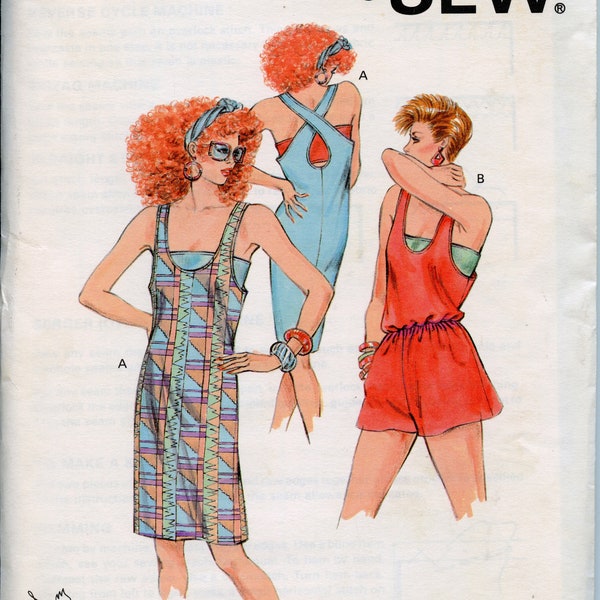 Misses's 1980s Cross Back Dress or Romper Sewing Pattern - Matching Bandeau Bra Top - Size XS S M L Kwik Sew 1580 UNCUT