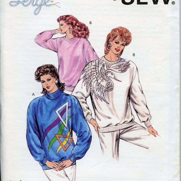 1980's Women's Loose Fit Ribbed Neckline Sweater Sewing Pattern - Surge Pattern, 80s Applique top Pattern - Kwik Sew 1631 UNCUT