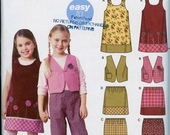 Easy to Sew Girl's Jumper, Vest, Pants Sewing Pattern - Size 3 4 5 6 7 8 Simplicity 5489 UNCUT