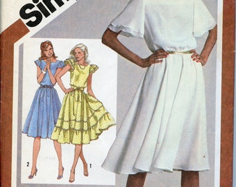 Misses 1980s Boho Dress Sewing Pattern - Flared skirt, Flutter sleeve, Square neckline dress Pattern - Size 12 Bust 34 Simplicity 9869 UNCUT