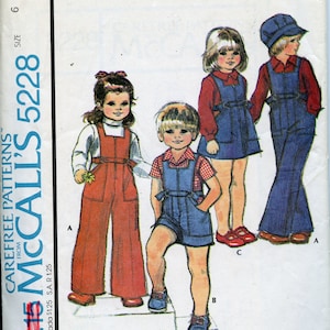 Children's Jumper, Jumpsuit, Shirt and Hat Pattern 1970s Overall Sewing Patterns Size 6 Bust 25 inches McCalls 5228 UNCUT image 1