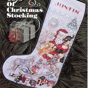 Toys of Christmas Stocking Cross stitch pattern by Stoney Creek 23 - Santa with Pets Stocking chart