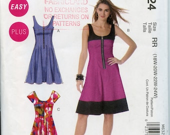 Easy Womans Plus Size Fitted Dress Sewing Pattern - Size 18W 20W 22W 24W  Bust 40 42 44 46 McCalls 6324 UNCUT