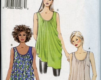Very Easy Vogue Misses Flowing Tank Top Sewing Pattern - Asymmetrical hem Long Top Pattern - Size XS S M Size 4 to 14 Vogue 9005 UNCUT