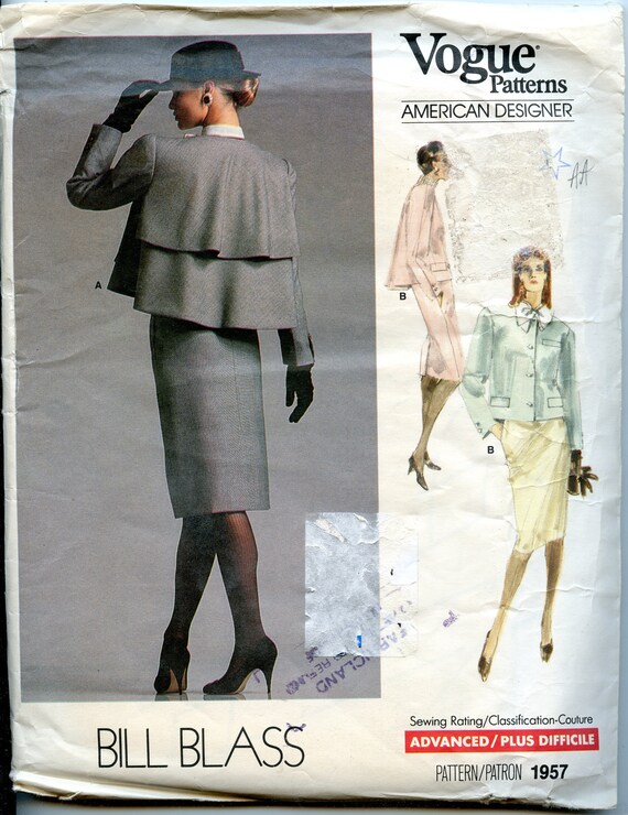 Bill Blass Loose Fitting Back Overlay Jacket and Straight Lined Skirt Sewing Pattern Size 10 Vogue 1957 UNCUT Etsy