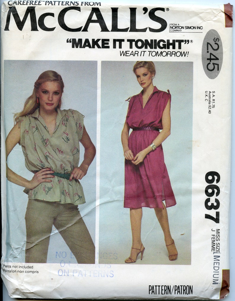 Women's Make it Tonight Drawstring Shoulder Dress Sewing Pattern Quick pattern Medium Size 14 16 Bust 36 38 McCalls 6637 image 1