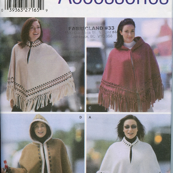 Women's Hooded Poncho Sewing Pattern - Fleece Cape Pattern - Size 10 12 14 16 18 20 Bust 32 1/2 to 42 Simplicity 5330 UNCUT