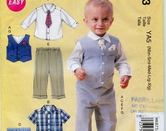 Newborn Infants Semi-formal Vest, Shirts, Pants Sewing Pattern - Special occasion - Size Newborn S M L XL, 8 to 29 lbs McCalls 6873 UNCUT