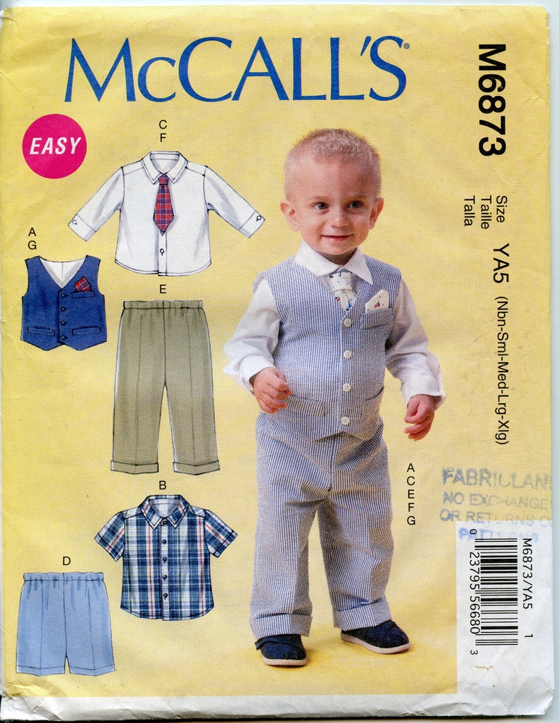 Newborn Infants Semi-formal Vest, Shirts, Pants Sewing Pattern Special occasion Size Newborn S M L XL, 8 to 29 lbs McCalls 6873 UNCUT 画像 1