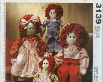 16" and 22" Rag Doll Sewing Pattern - Clothed Rag doll Sewing Pattern - McCalls 3139 UNCUT