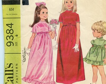 60s Girls High waist Dress Sewing Pattern - Kawaii, Cuffs, Ankle length, Puff sleeves Vintage patterns - Size 6 Bust 25 McCalls 9384 UNCUT