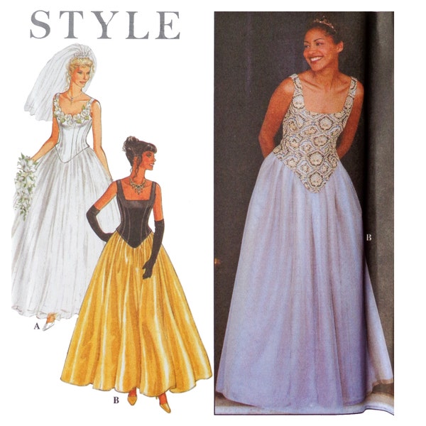 Romantic Formal Full Gored Skirt Gown Sewing Pattern - Prom Fitted Corset style Top - Simplicity 9026 Size 6 8 10 12 14 16 18 Bust 30 to 38