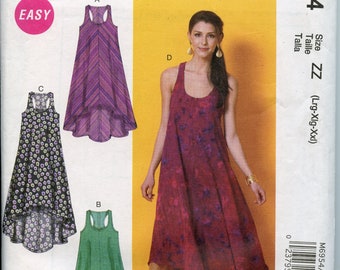 Plus Size Easy Women's Summer Dress Sewing Patterns - Deep Scoop High low Hem Dress Pattern - L XL XXL McCalls 6954