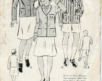 1930s Children's Blazer Jacket Sewing Pattern - Boys or Girls Deltor-  Size 5 Chest 23 1/2 Butterick 3493