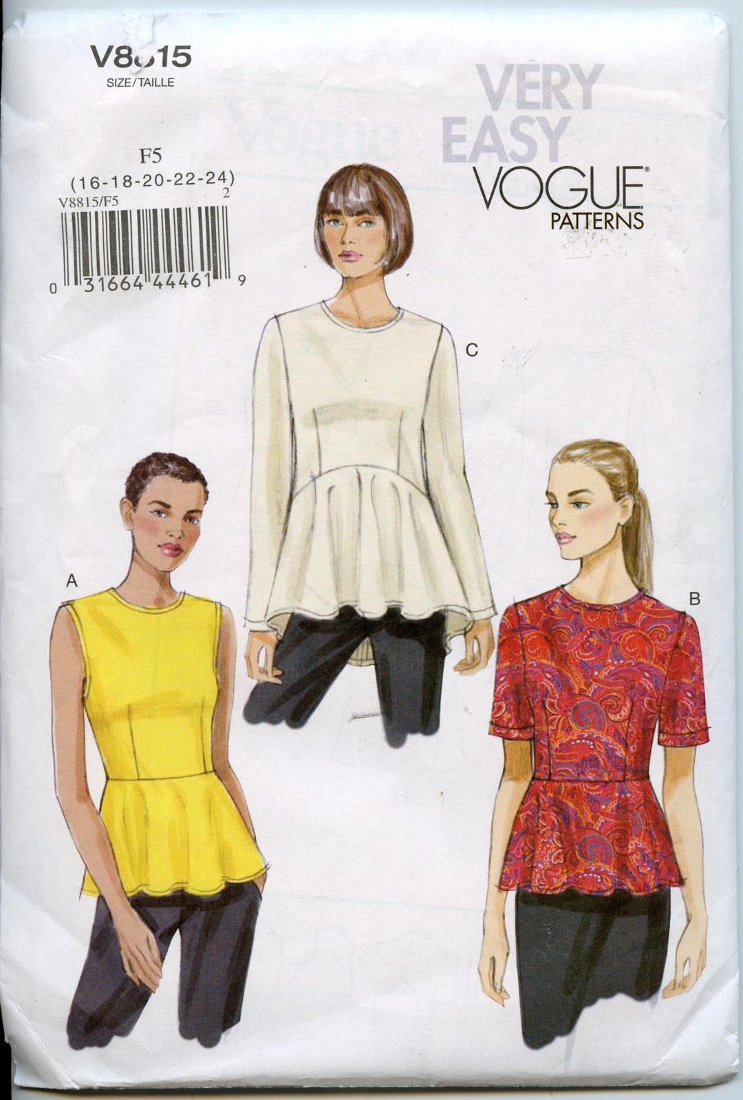 Very Easy Peplum Top Sewing Pattern Fitted Top Pattern Very Easy Vogue ...