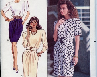 Womens 80s Blouson Bodice Dress Sewing Pattern by Ronnie Heller - Size 8 Bust 31 1/2 Butterick 6282 UNCUT